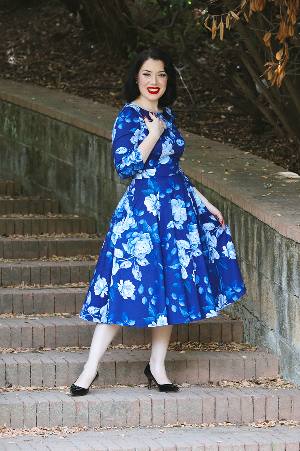 Dafney Blue Floral Swing Dress